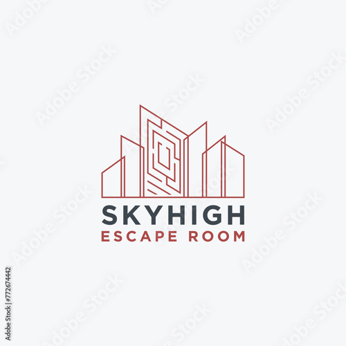 Game Escape room building logo icon vector template on white background