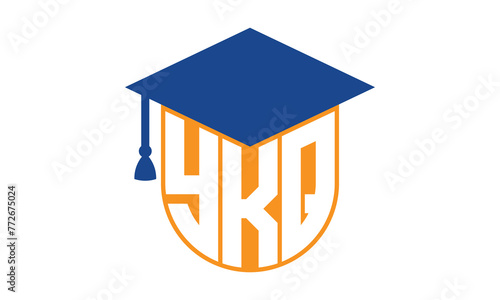 YKQ initial letter academic logo design vector template. school college logo, university logo, graduation cap logo, institute logo, educational logo, library logo, teaching logo, book shop, varsity