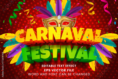 Carnival festival celebration 3d editable vector text effect