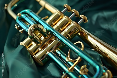 Background green trumpet brass Polished. Generative Ai