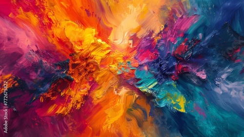 Chromatic Canvas Symphony  Witnessing the Vivid Abstract Art Explosion Unfold  as Colorful Paint Swirls Collide on Modern Canvas  Evoking Artistic Texture and Intense Emotion