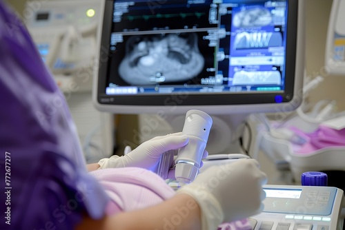 Doctor Performing Dedicated Ultrasound Examination for Prenatal Care photo