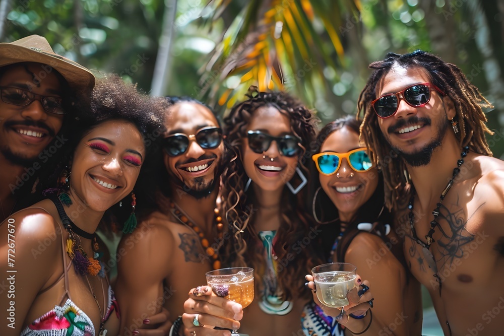 Gleeful Friends Toasting and Reveling in the Carefree Spirit of a Tropical Summer Vacation Gleeful Friends Toasting and Reveling in the Carefree Spirit of a Tropical Summer Vacation