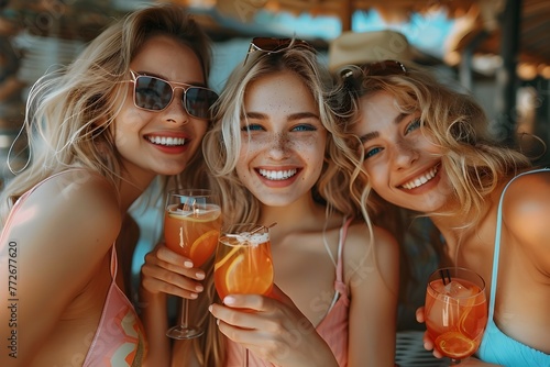 Fashionable Friends Enjoying Carefree Cocktails and Summer Vacation Ambiance