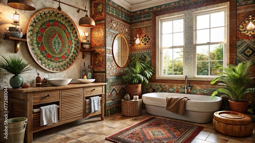 Bohemian boho style bathroom with a eclectic design aesthetic