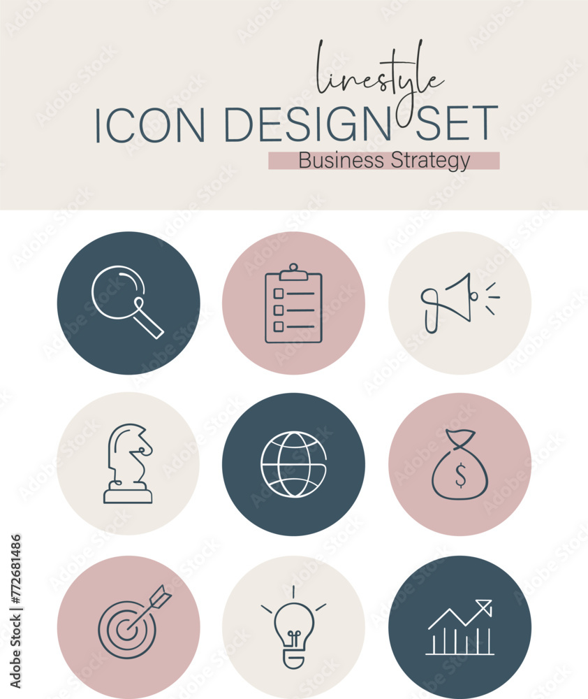 Linestyle Icon Design Set Business Strategy