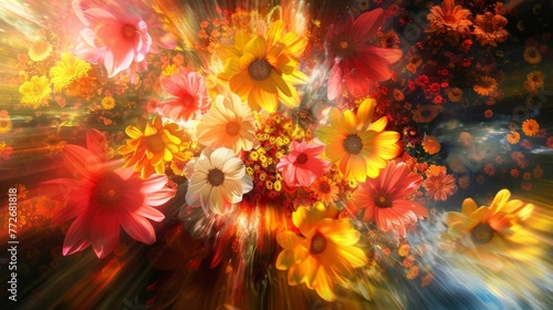 A dazzling explosion of bright flowers enchants the senses photo