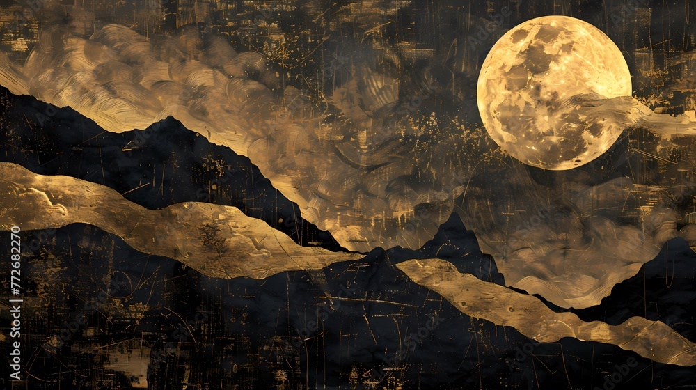 golden mountains landscape illustration poster background