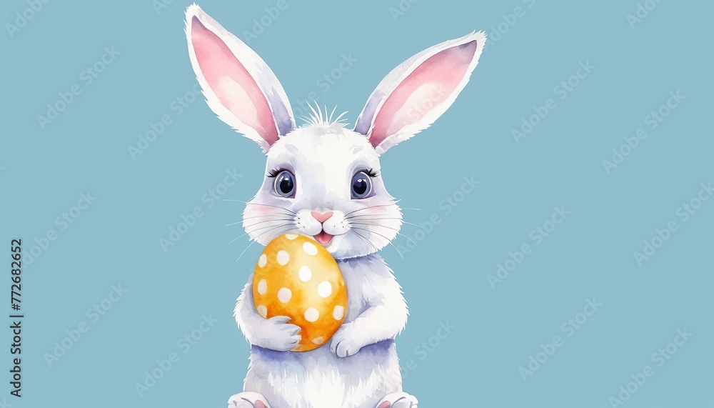 Fototapeta premium Springtime Joy: Watercolour Hand Painted Bunny with Easter Egg
