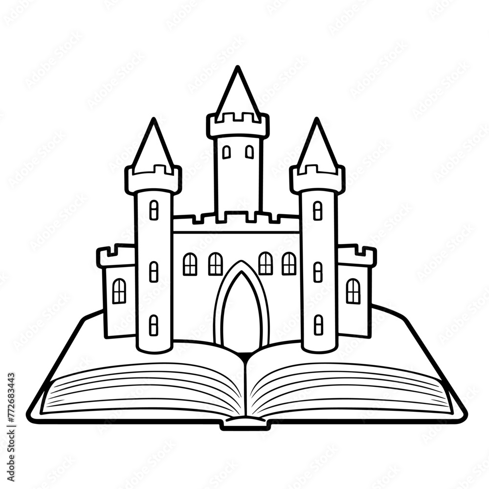 Elegant vector outline of a book with castle icon for versatile use.