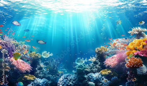 Vibrant Underwater Scene with Coral Reef and Tropical Fish. Made with Generative AI Technology