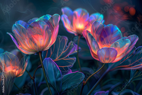 Illustration of colorful flowers glowing in the dark