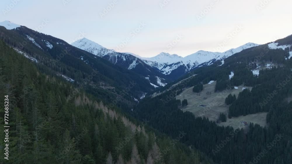 Majestic aerial view of Saalbach-Hinterglemm ski resort in Austria during dusk Majestic aerial view of Saalbach-Hinterglemm ski resort in Austria during dusk