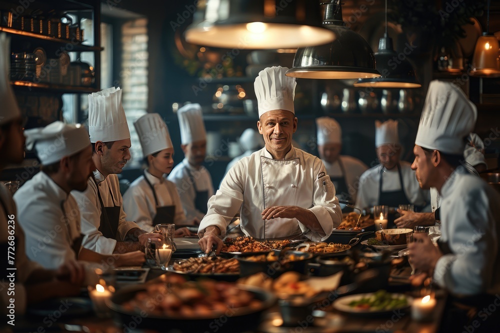 The chef shows you how to cook a new dish. The chef shows you how to cook a new dish.