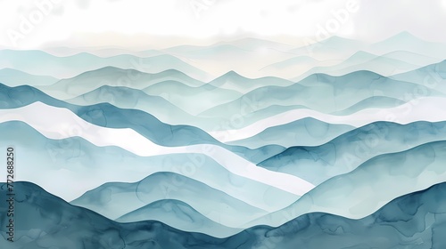 Watercolor clouds and mist surrounding fairyland mountains illustration poster background