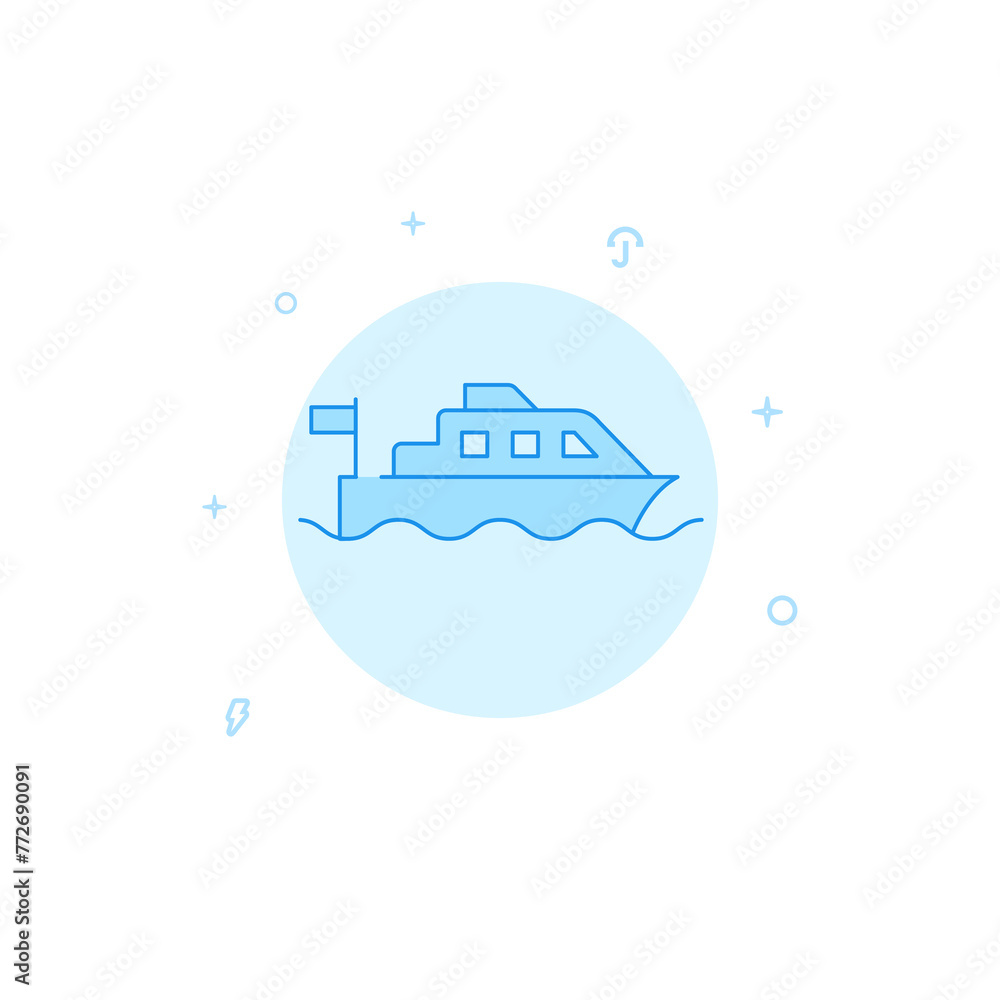 Water bus, pleasure boat flat vector icon. Filled line style. Blue monochrome design. Editable stroke Water bus, pleasure boat flat vector icon. Filled line style. Blue monochrome design. Editable stroke