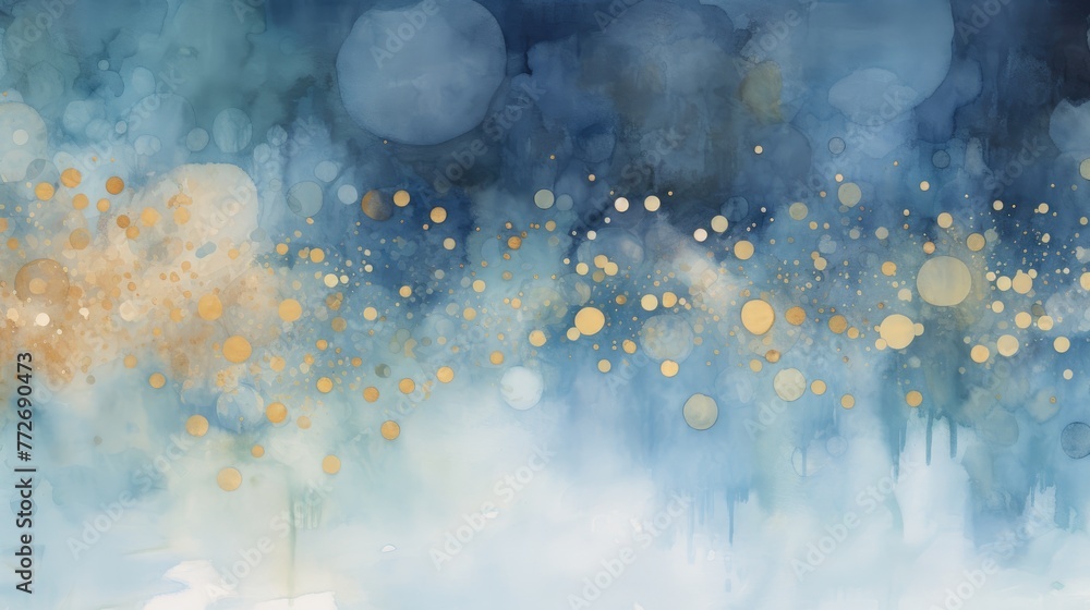 Circular dots forming a celestial-inspired pattern in shades of blue and gold, ethereal and enchanting backdrop for celestial-themed designs - obrazy, fototapety, plakaty 