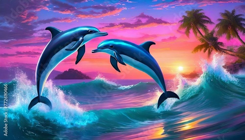 Dolphins Jumping in and out of the Ocean_Epic cinematic brilliant stunning intricate meticul 