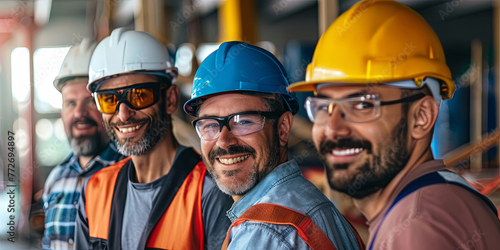 smiling construction workers posing for the camera, generative AI smiling construction workers posing for the camera, generative AI