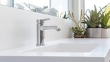 stainless steel tap on a white ceramic hand basin