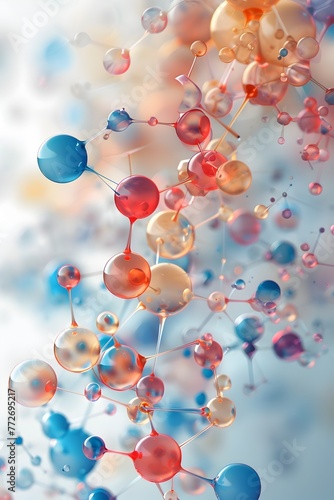 Vibrant and Ethereal Molecular Visualization:Serene Zen-Inspired Watercolor in Hypnotic 3D