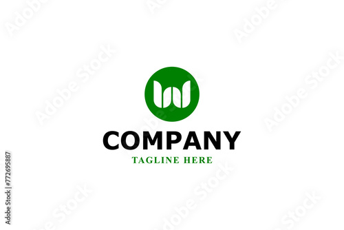 letter w flower petals inside green circle logo