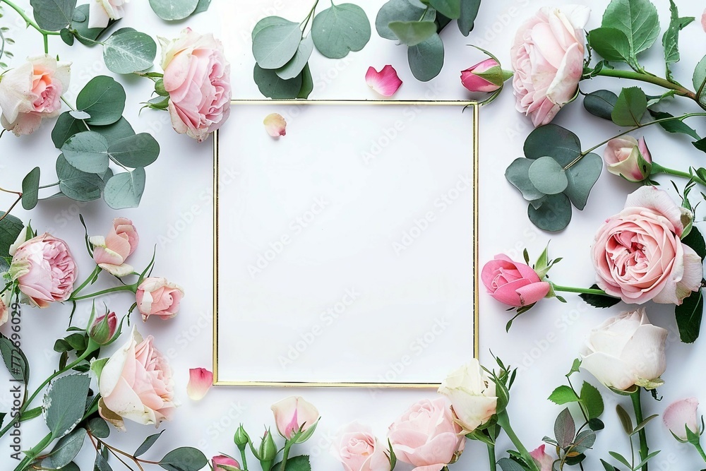 Elegant Roses on Marble Background with Copy Space
