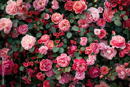 Pink Rose Bushes in Full Bloom for Background 
