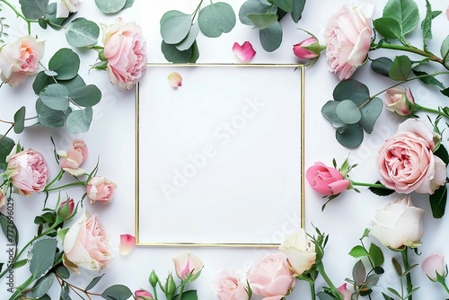 Elegant Roses on Marble Background with Copy Space 