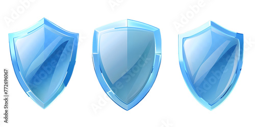 Set of blue shields isolated on blue background