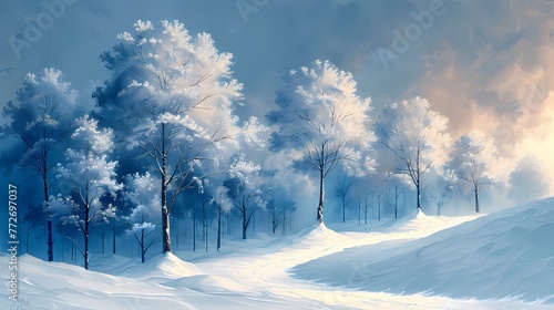 Digital snow scene trees fairy tale abstract illustration poster web page PPT background © jinzhen