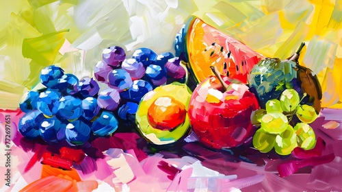 Colorful fruits still life oil painting