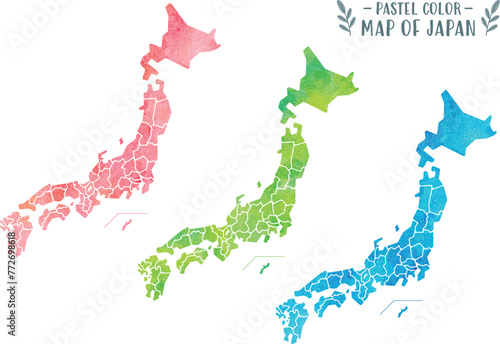 水彩のベクター日本地図セット（グランジテクスチャ）