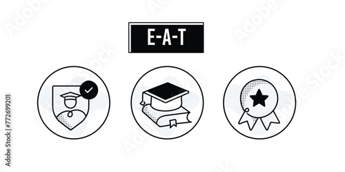 Illustrate expertise, authoritativeness, and trustworthiness with this E-A-T SEO illustration, perfect for showcasing proficiency, credibility, and reliability in search engine optimization