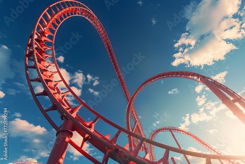 Exciting Red Roller Coaster Against a Blue Sky