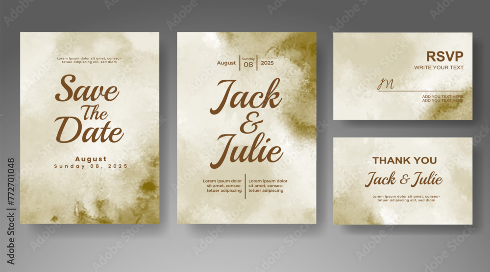 Naklejka premium Wedding invitation with abstract watercolor background