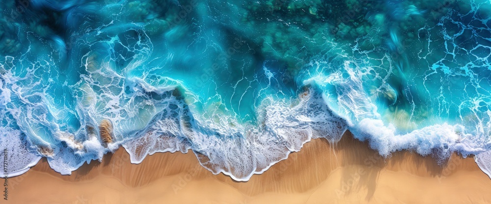Aerial View Beach Ocean Waves, Background Banner HD