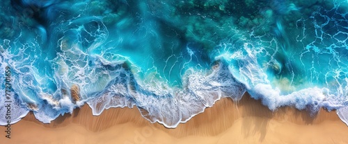 Aerial View Beach Ocean Waves, Background Banner HD