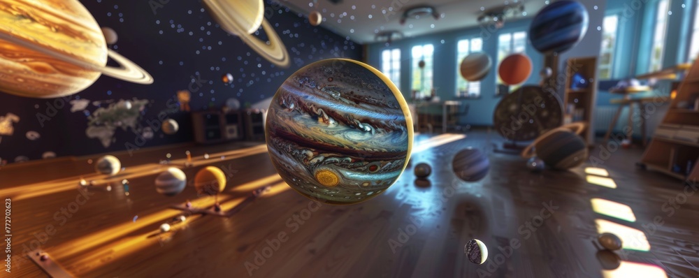 Naklejka premium Augmented reality brings the solar systems giants into the classroom