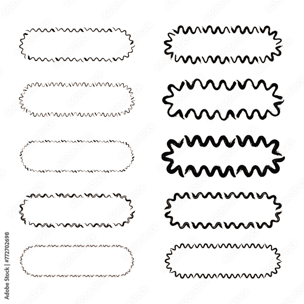 Fototapeta premium Grunge frame rectangle wave outline elongated texture element border shape icon, decorative doodle for design in vector illustration