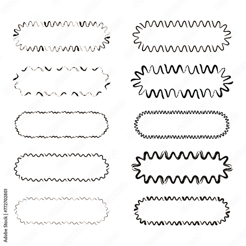 Grunge frame rectangle wave outline elongated texture element border shape icon, decorative doodle for design in vector illustration