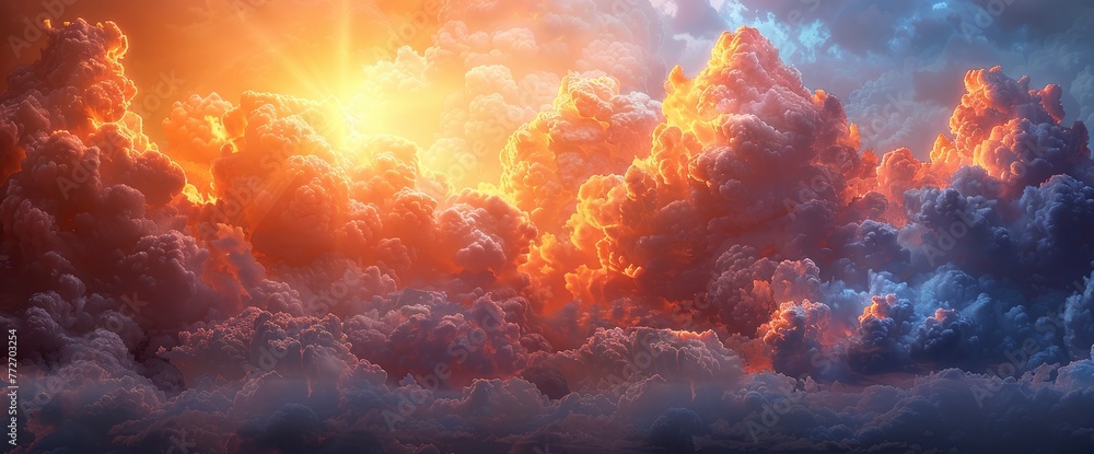 Blue Sky Clouds Sunset Sun Rays, Background Banner HD