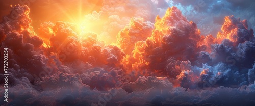 Blue Sky Clouds Sunset Sun Rays, Background Banner HD
