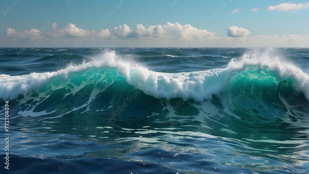 Fototapeta premium foamy waves rolling up in ocean