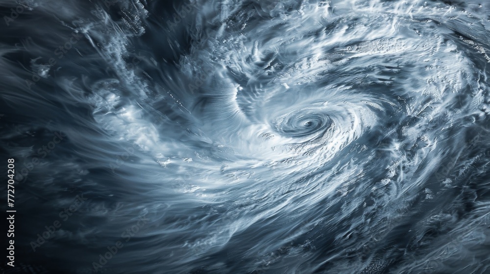 In the eye of the hurricane the sky takes on a distorted swirling appearance giving a glimpse into the chaotic and unpredictable nature of this torrential turbulence.