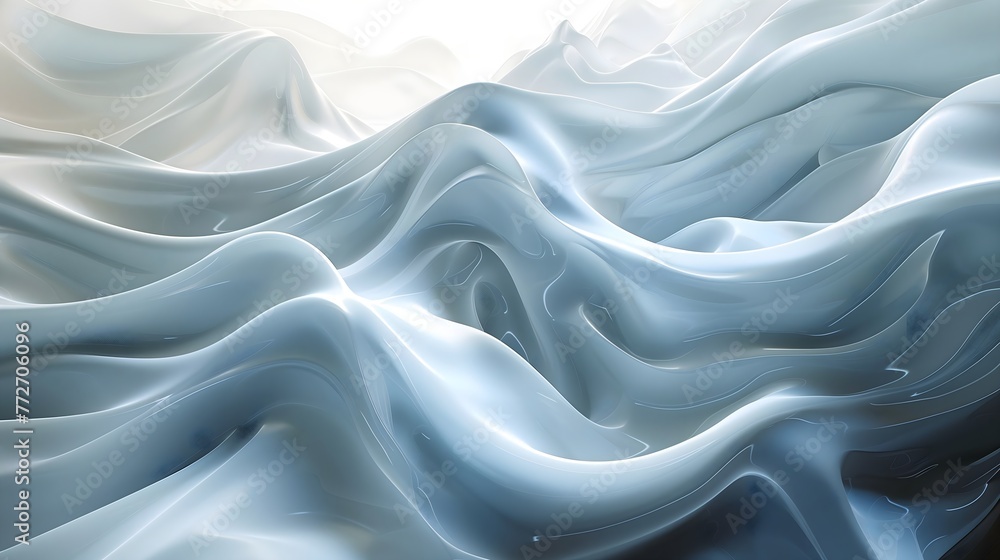 Obraz premium abstract 3d object with layers, smooth shape, pearl texture, soft silver and emerald gradient