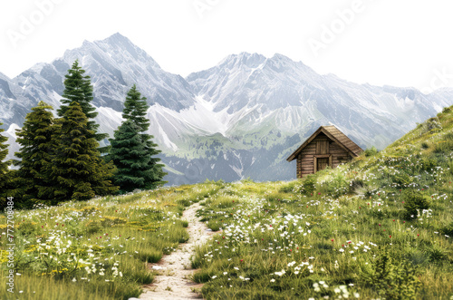 Trail to the cabin in mountains isolated on transparent background
