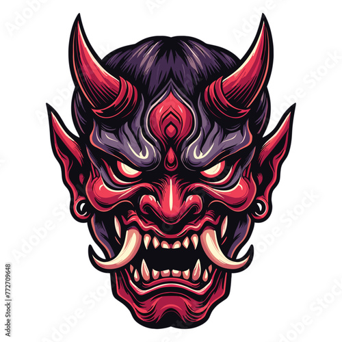 Oni mask with ferocious expression vector