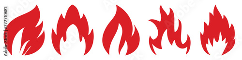 Fire red, flames icon set.Red hot fire / flame heat or spicy food symbol flat vector icon for apps and websites