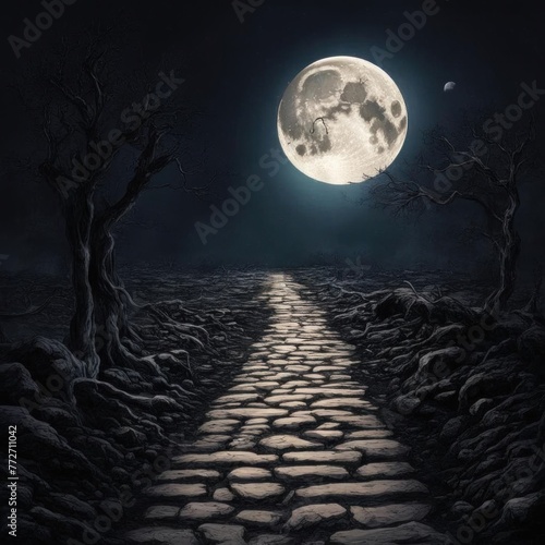 An illustration of a road leading to the moon.